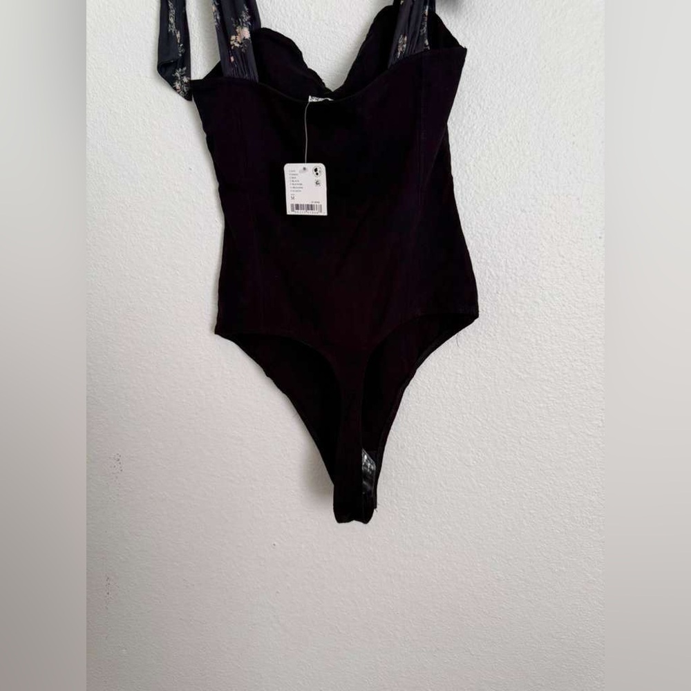 Free People Black Bodysuit with Floral Tie Straps - Picture 6 of 6